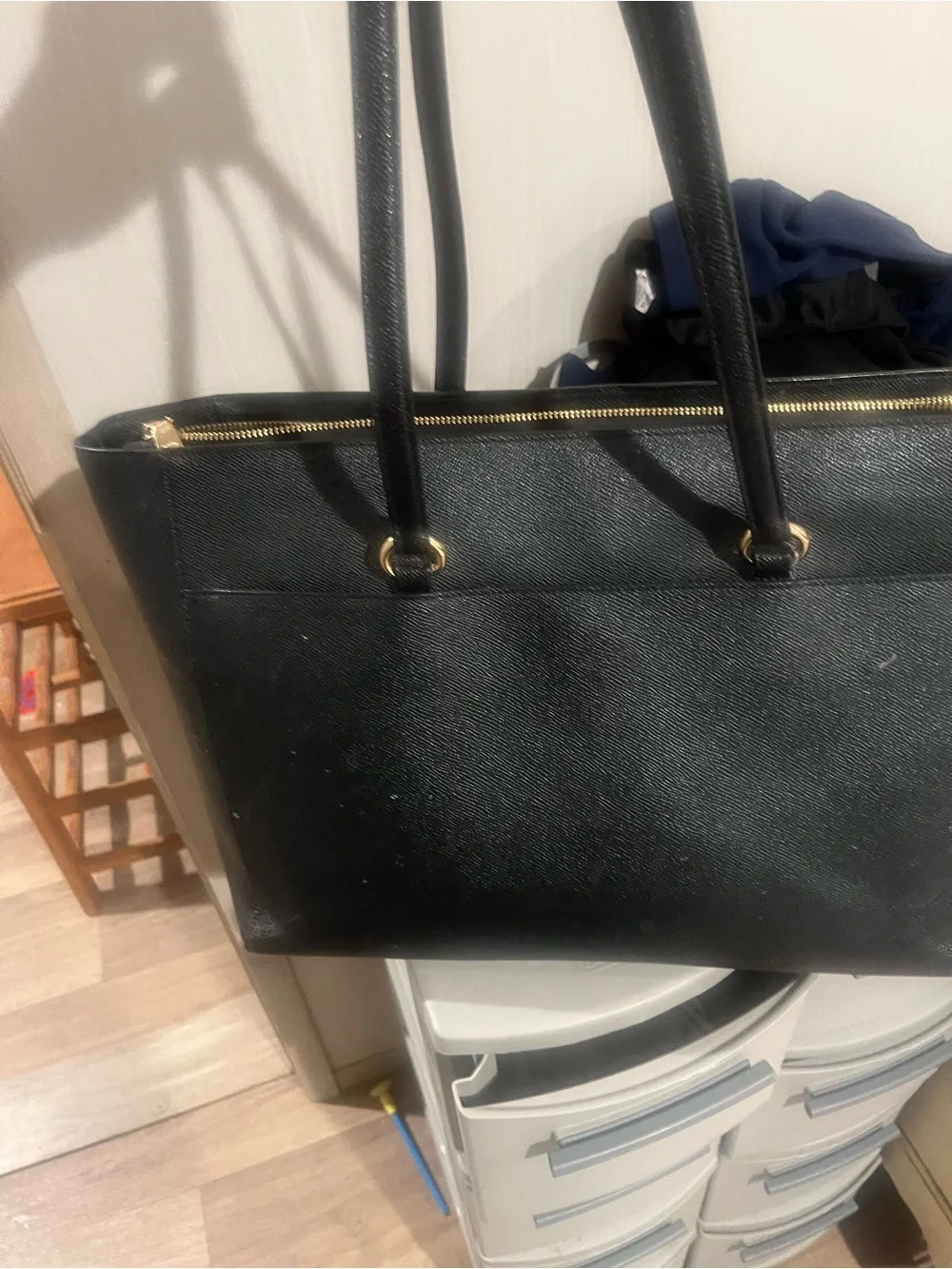 Coach Black Leather Tote with Gold Hardware Accents